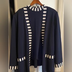 ST. JOHN cardigan with matching shell. NWT Navy with bright white trim.  Both XL